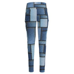 Patchwork Denim Jeans Pattern Print High-Waisted Pocket Leggings