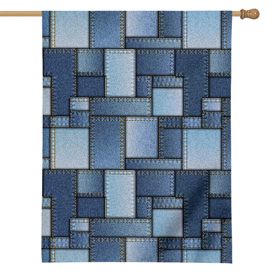 Patchwork Denim Jeans Pattern Print House Flag