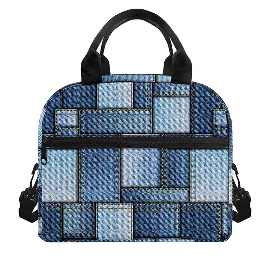 Patchwork Denim Jeans Pattern Print Insulated Lunch Bag