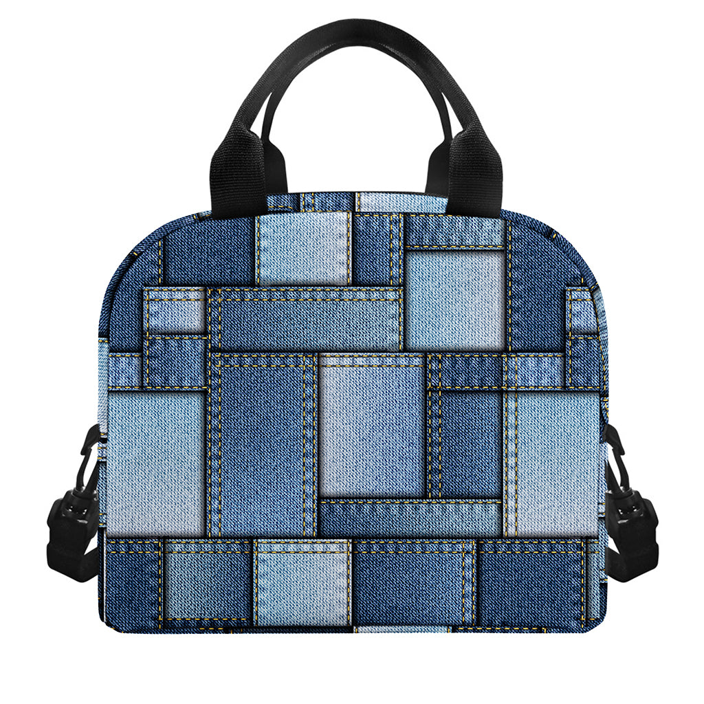 Patchwork Denim Jeans Pattern Print Insulated Lunch Bag