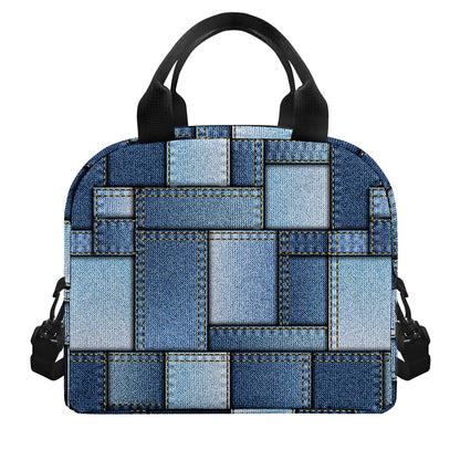 Patchwork Denim Jeans Pattern Print Insulated Lunch Bag