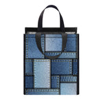 Patchwork Denim Jeans Pattern Print Insulated Lunch Tote