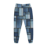 Patchwork Denim Jeans Pattern Print Jogger Pants