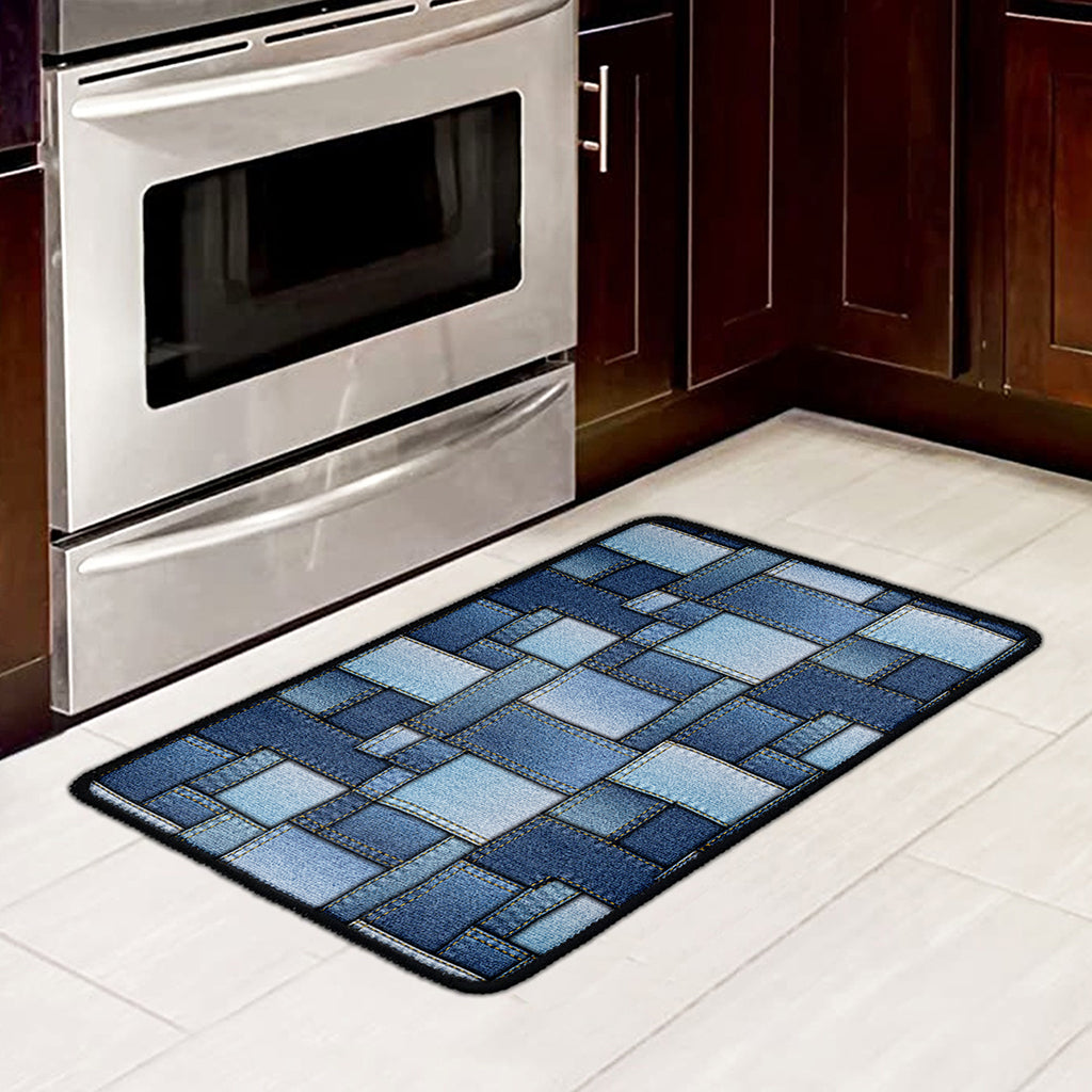 Patchwork Denim Jeans Pattern Print Kitchen Mat