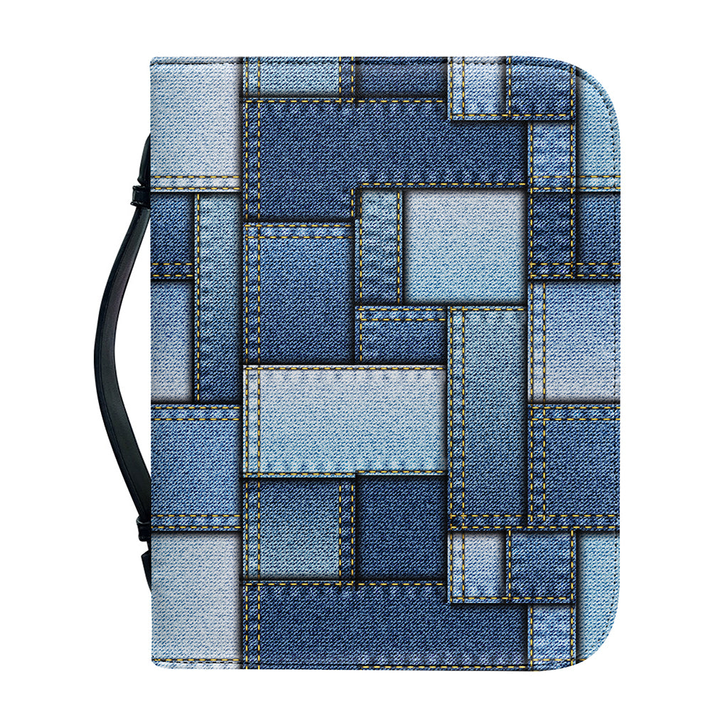 Patchwork Denim Jeans Pattern Print Leather Bible Cover