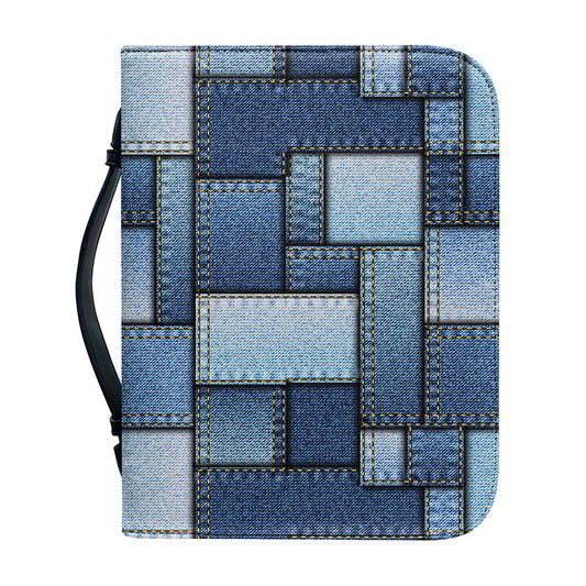 Patchwork Denim Jeans Pattern Print Leather Bible Cover