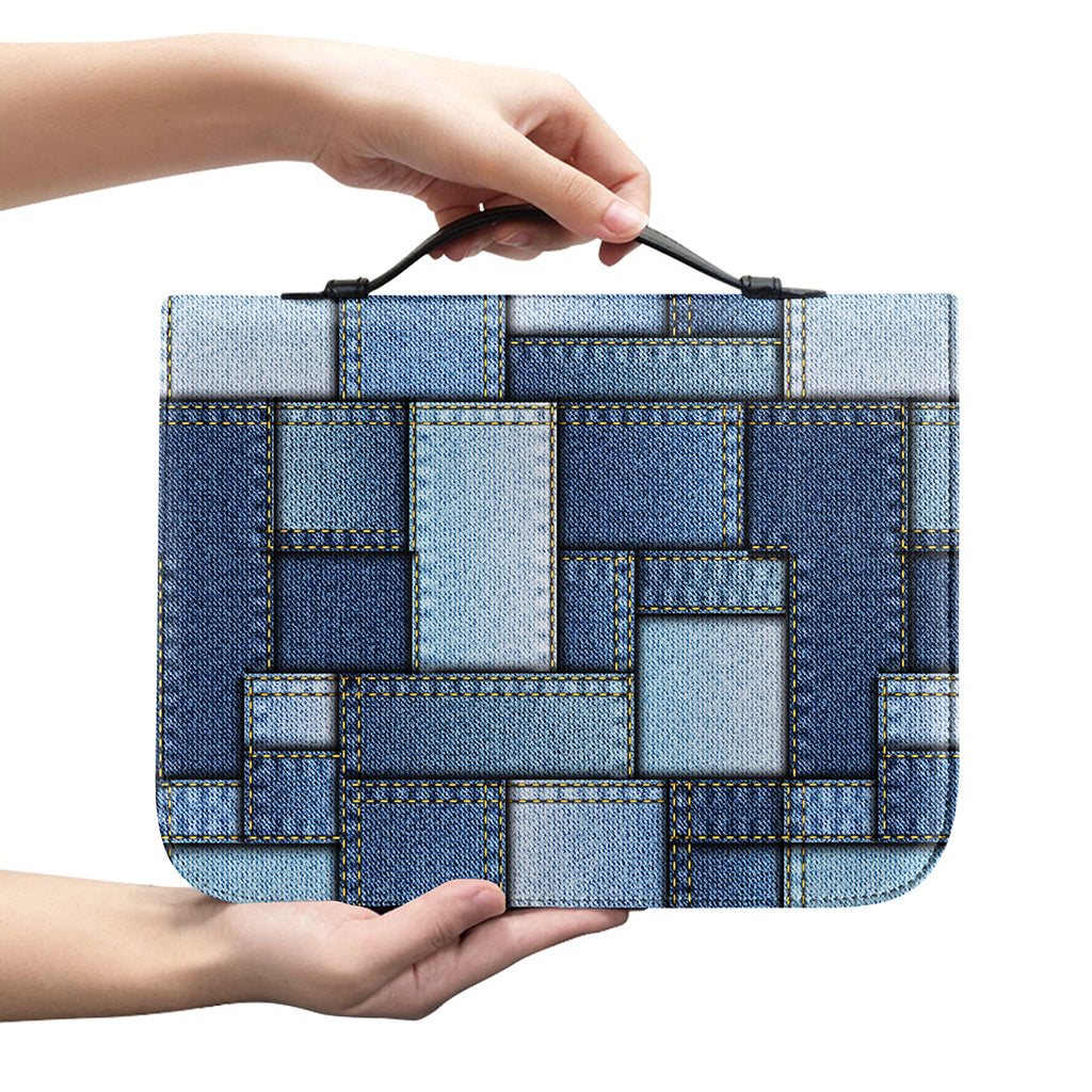 Patchwork Denim Jeans Pattern Print Leather Bible Cover