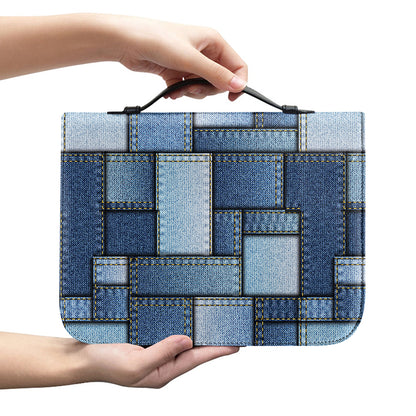 Patchwork Denim Jeans Pattern Print Leather Bible Cover