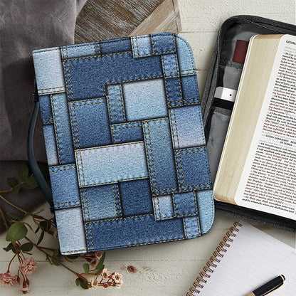 Patchwork Denim Jeans Pattern Print Leather Bible Cover