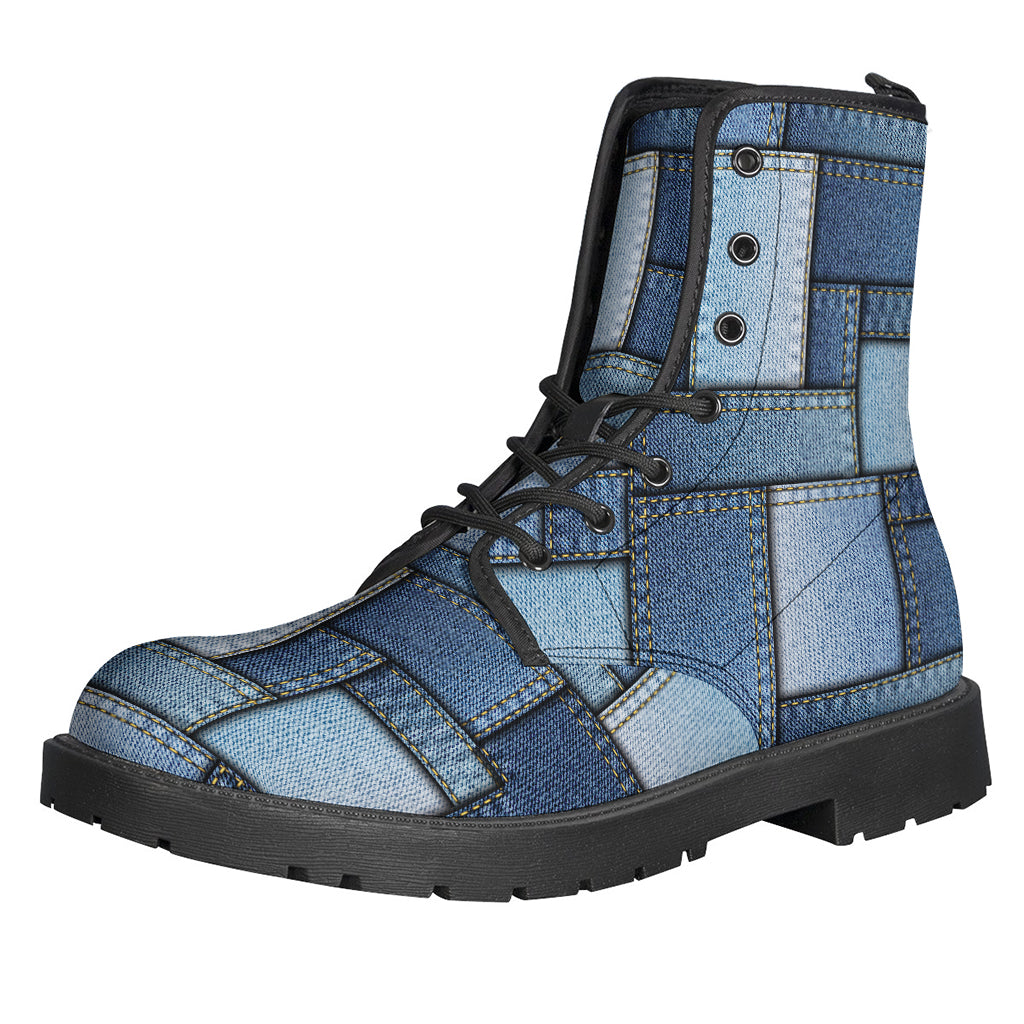 Patchwork Denim Jeans Pattern Print Backpack