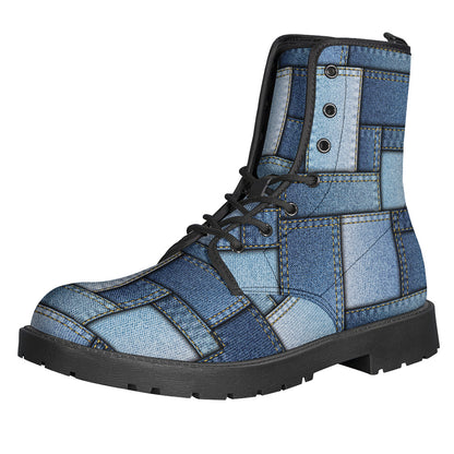 Patchwork Denim Jeans Pattern Print Backpack