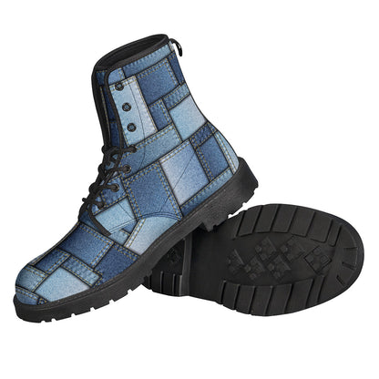 Patchwork Denim Jeans Pattern Print Backpack