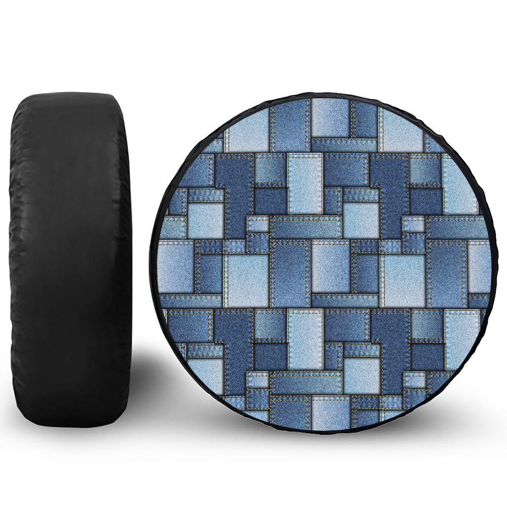 Patchwork Denim Jeans Pattern Print Leather Spare Tire Cover