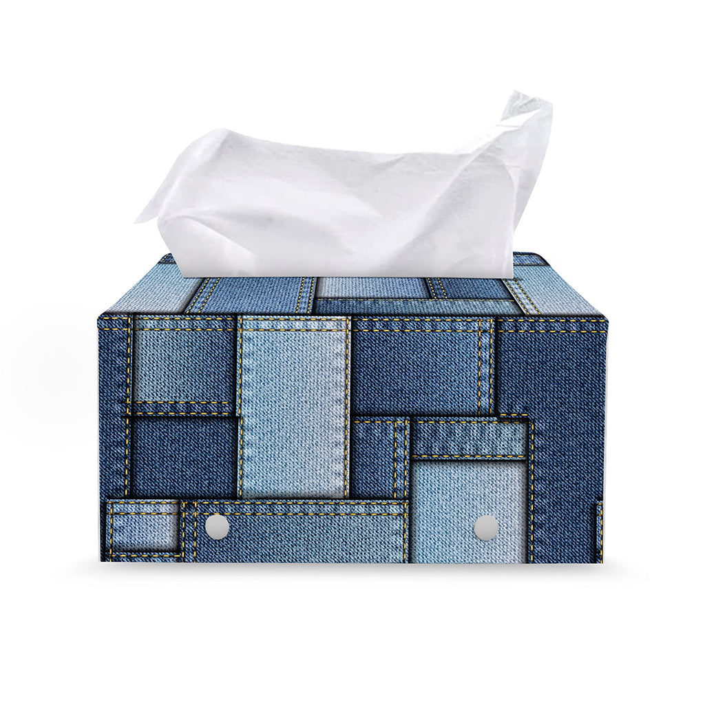 Patchwork Denim Jeans Pattern Print Leather Tissue Box Cover