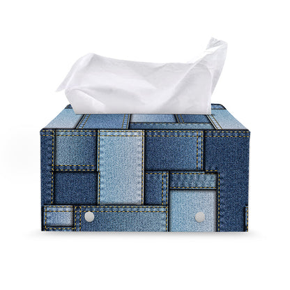 Patchwork Denim Jeans Pattern Print Leather Tissue Box Cover