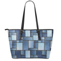 Patchwork Denim Jeans Pattern Print Leather Tote Bag With Zipper