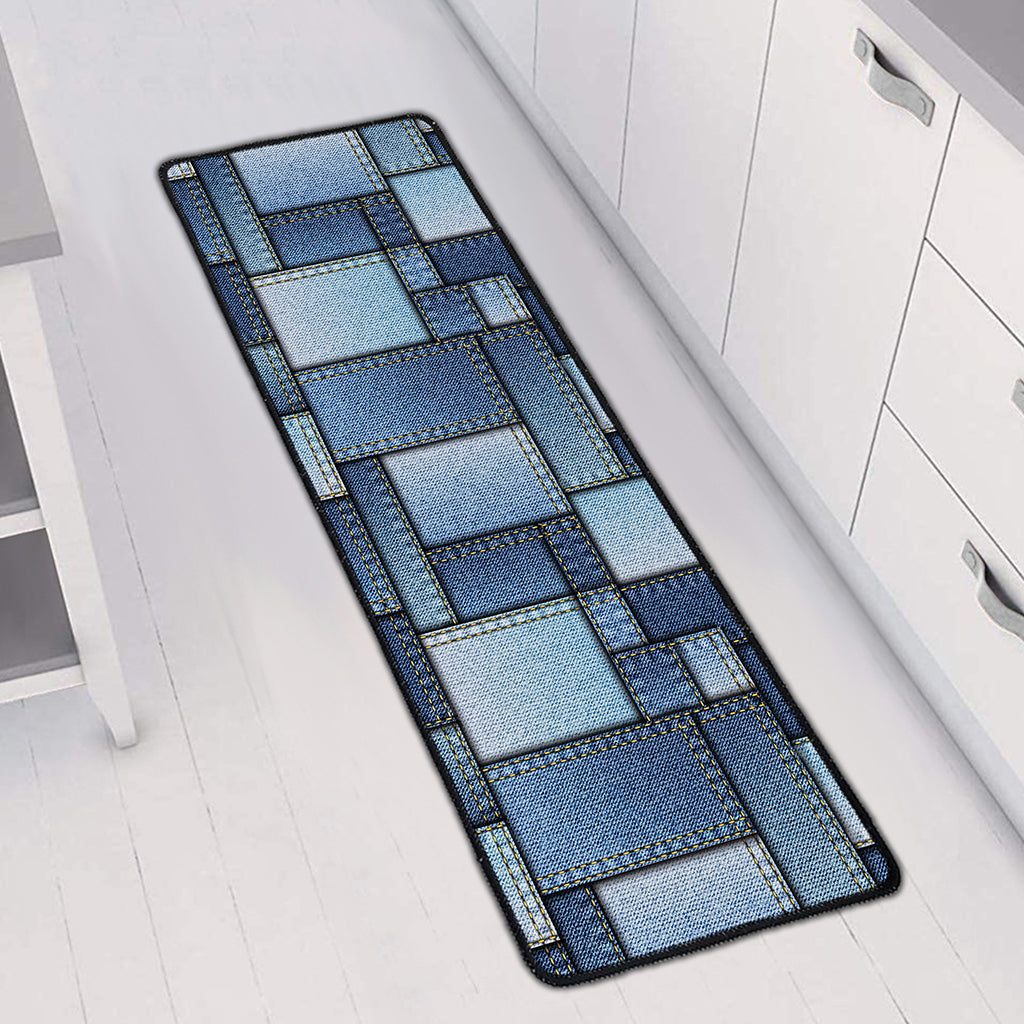 Patchwork Denim Jeans Pattern Print Long Kitchen Mat
