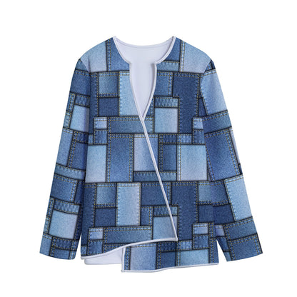 Patchwork Denim Jeans Pattern Print Long Sleeve Short Coat