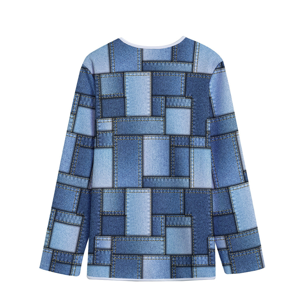 Patchwork Denim Jeans Pattern Print Long Sleeve Short Coat