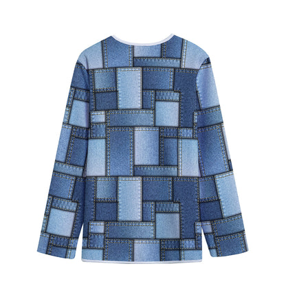 Patchwork Denim Jeans Pattern Print Long Sleeve Short Coat