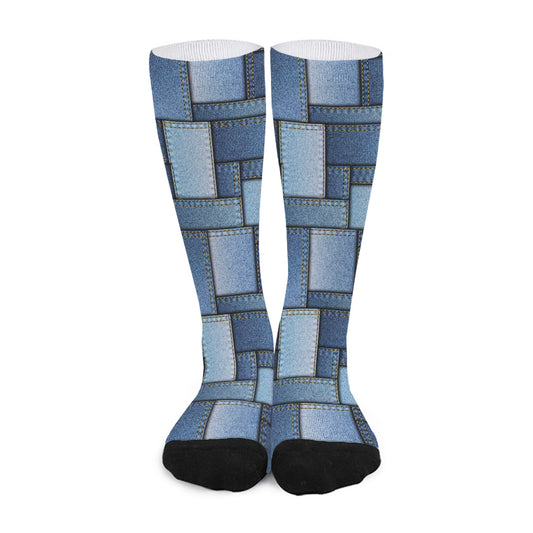 Patchwork Denim Jeans Pattern Print Long Socks