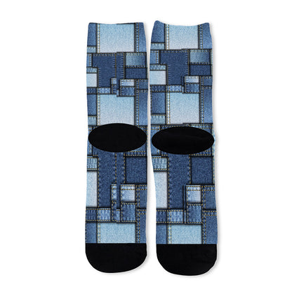 Patchwork Denim Jeans Pattern Print Long Socks
