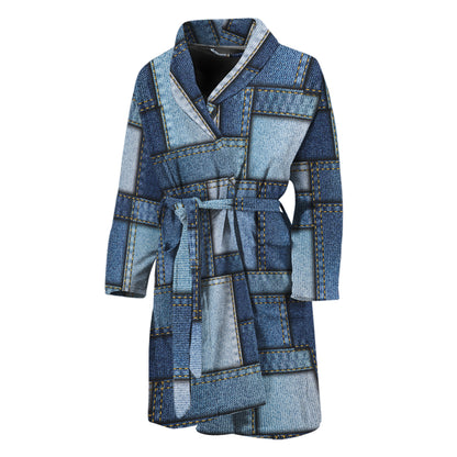 Patchwork Denim Jeans Pattern Print Men's Bathrobe