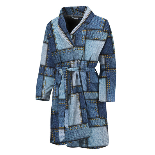 Patchwork Denim Jeans Pattern Print Men's Bathrobe