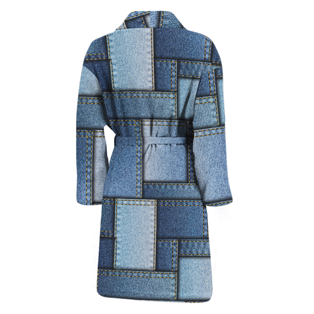Patchwork Denim Jeans Pattern Print Men's Bathrobe