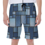 Patchwork Denim Jeans Pattern Print Men's Beach Shorts
