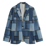 Patchwork Denim Jeans Pattern Print Men's Blazer