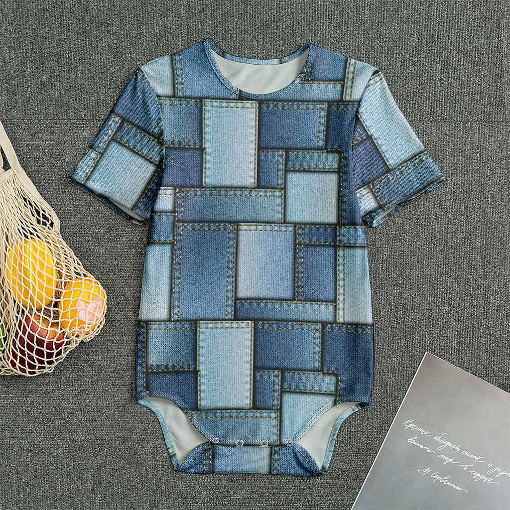 Patchwork Denim Jeans Pattern Print Men's Bodysuit