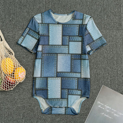 Patchwork Denim Jeans Pattern Print Men's Bodysuit