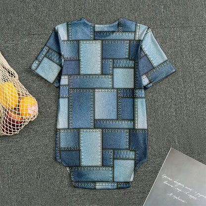 Patchwork Denim Jeans Pattern Print Men's Bodysuit