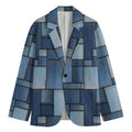 Patchwork Denim Jeans Pattern Print Men's Cotton Blazer