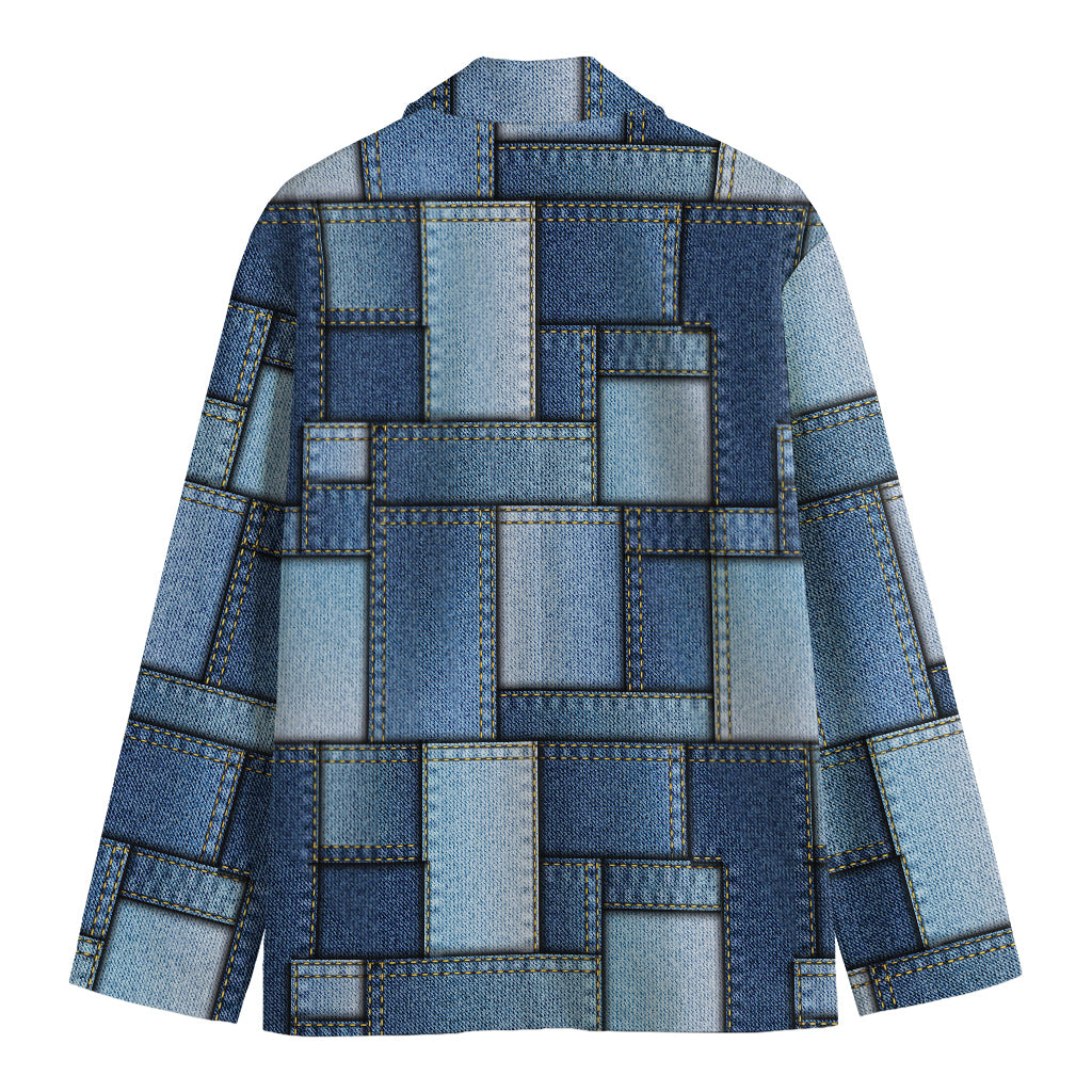 Patchwork Denim Jeans Pattern Print Men's Cotton Blazer