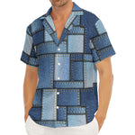 Patchwork Denim Jeans Pattern Print Men's Deep V-Neck Shirt