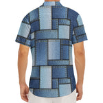 Patchwork Denim Jeans Pattern Print Men's Deep V-Neck Shirt