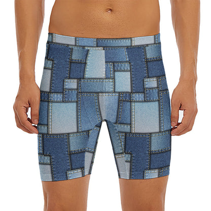Patchwork Denim Jeans Pattern Print Men's Long Boxer Briefs