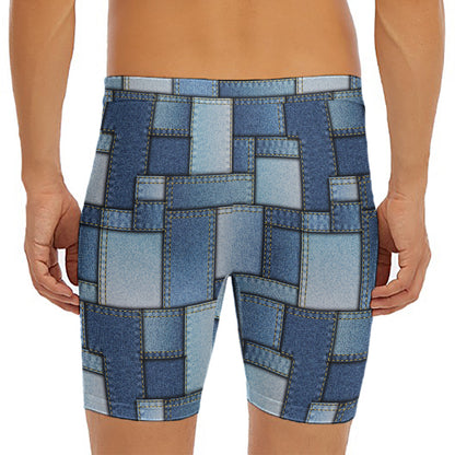 Patchwork Denim Jeans Pattern Print Men's Long Boxer Briefs