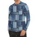 Patchwork Denim Jeans Pattern Print Men's Long Sleeve Rash Guard