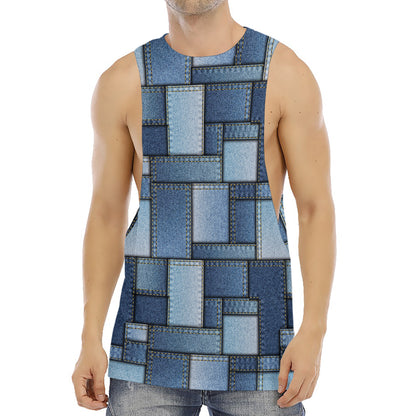 Patchwork Denim Jeans Pattern Print Men's Muscle Tank Top