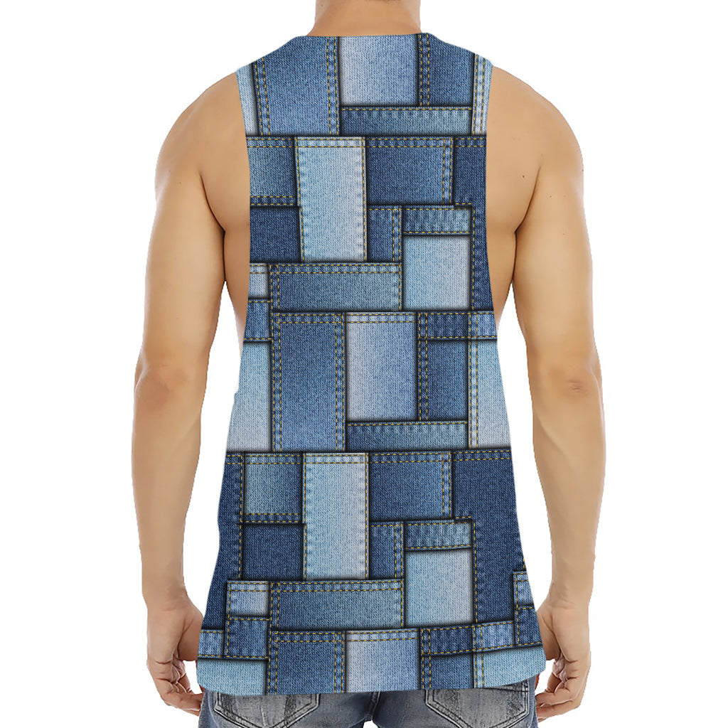 Patchwork Denim Jeans Pattern Print Men's Muscle Tank Top