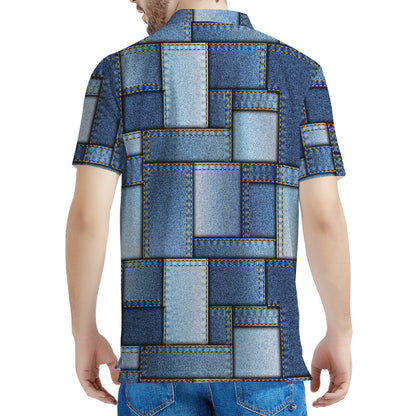 Patchwork Denim Jeans Pattern Print Men's Polo Shirt
