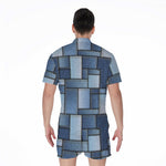 Patchwork Denim Jeans Pattern Print Men's Rompers