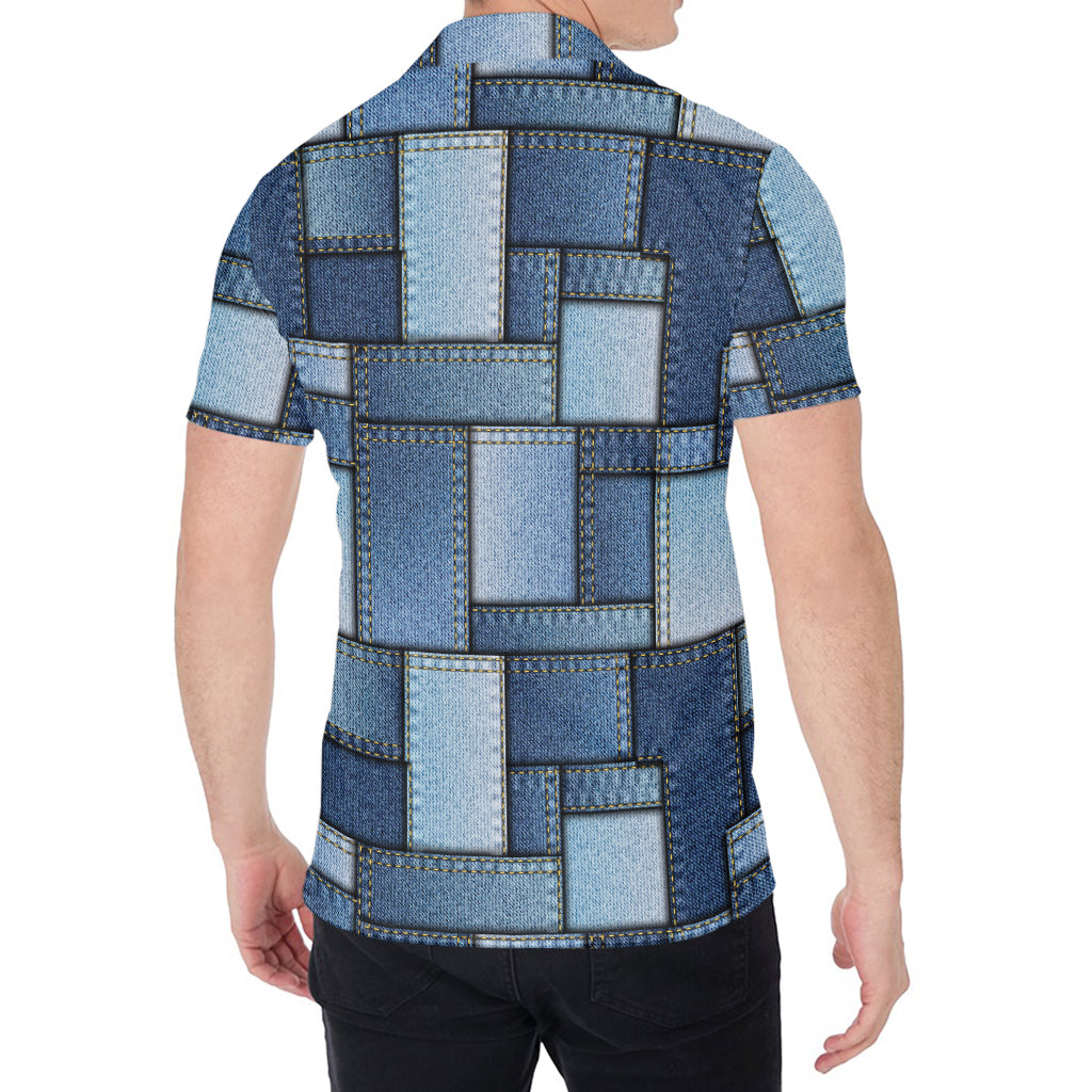 Patchwork Denim Jeans Pattern Print Men's Shirt