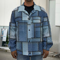 Patchwork Denim Jeans Pattern Print Men's Shirt Jacket