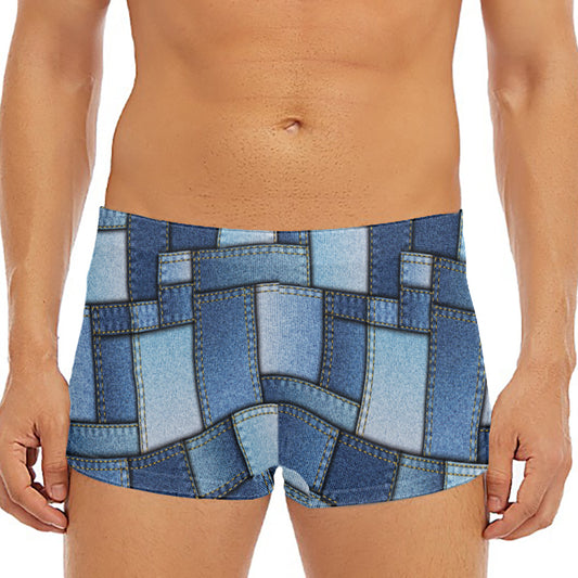 Patchwork Denim Jeans Pattern Print Men's Short Boxer Briefs