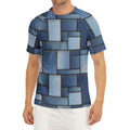 Patchwork Denim Jeans Pattern Print Men's Short Sleeve Rash Guard