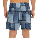 Patchwork Denim Jeans Pattern Print Men's Split Running Shorts